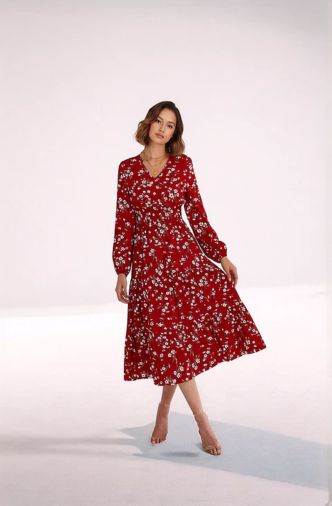 Elin- Lotus V-Neck Dress