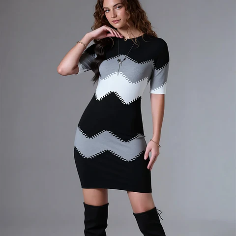 Bee Stripe-  Long Sleeve Dress