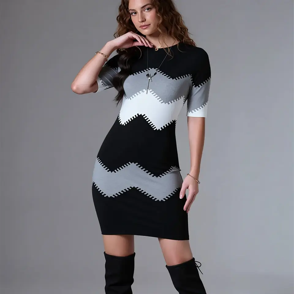 Bee Stripe-  Long Sleeve Dress 1