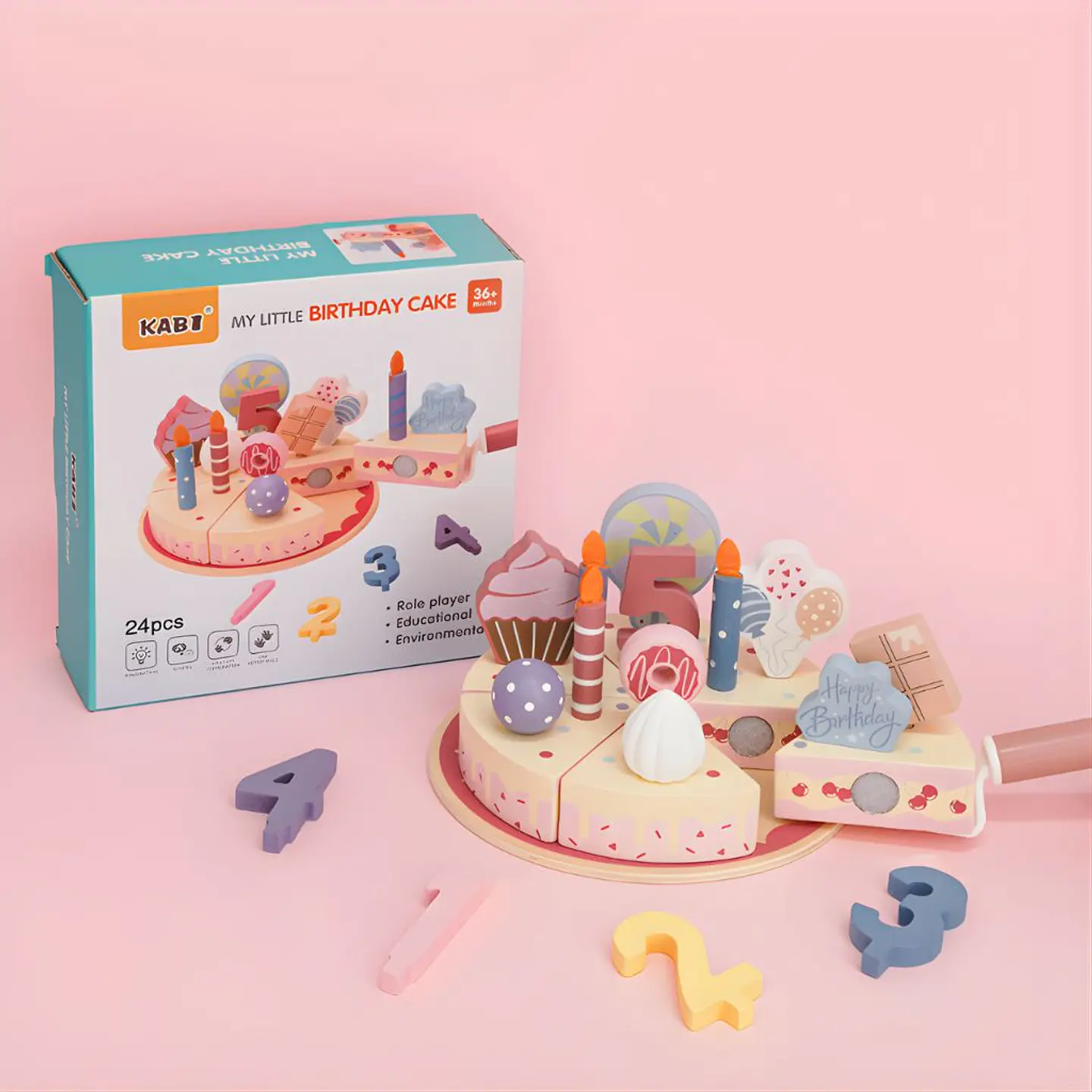 Torta de Cumpleaños Didáctica de Madera 2