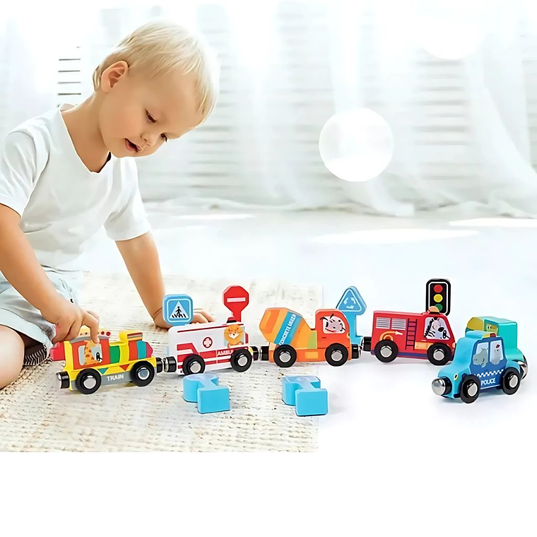 Set de Vehículos de Madera Imantados con Señales de Tránsito 1