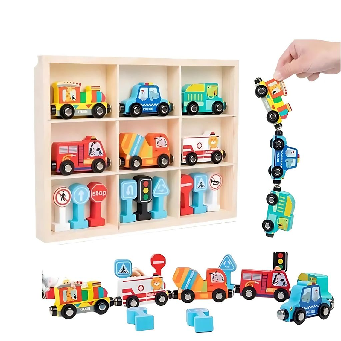Set de Vehículos de Madera Imantados con Señales de Tránsito 2