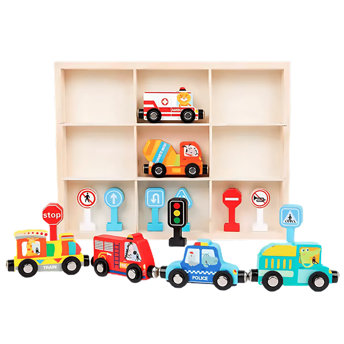 Set de Vehículos de Madera Imantados con Señales de Tránsito 3