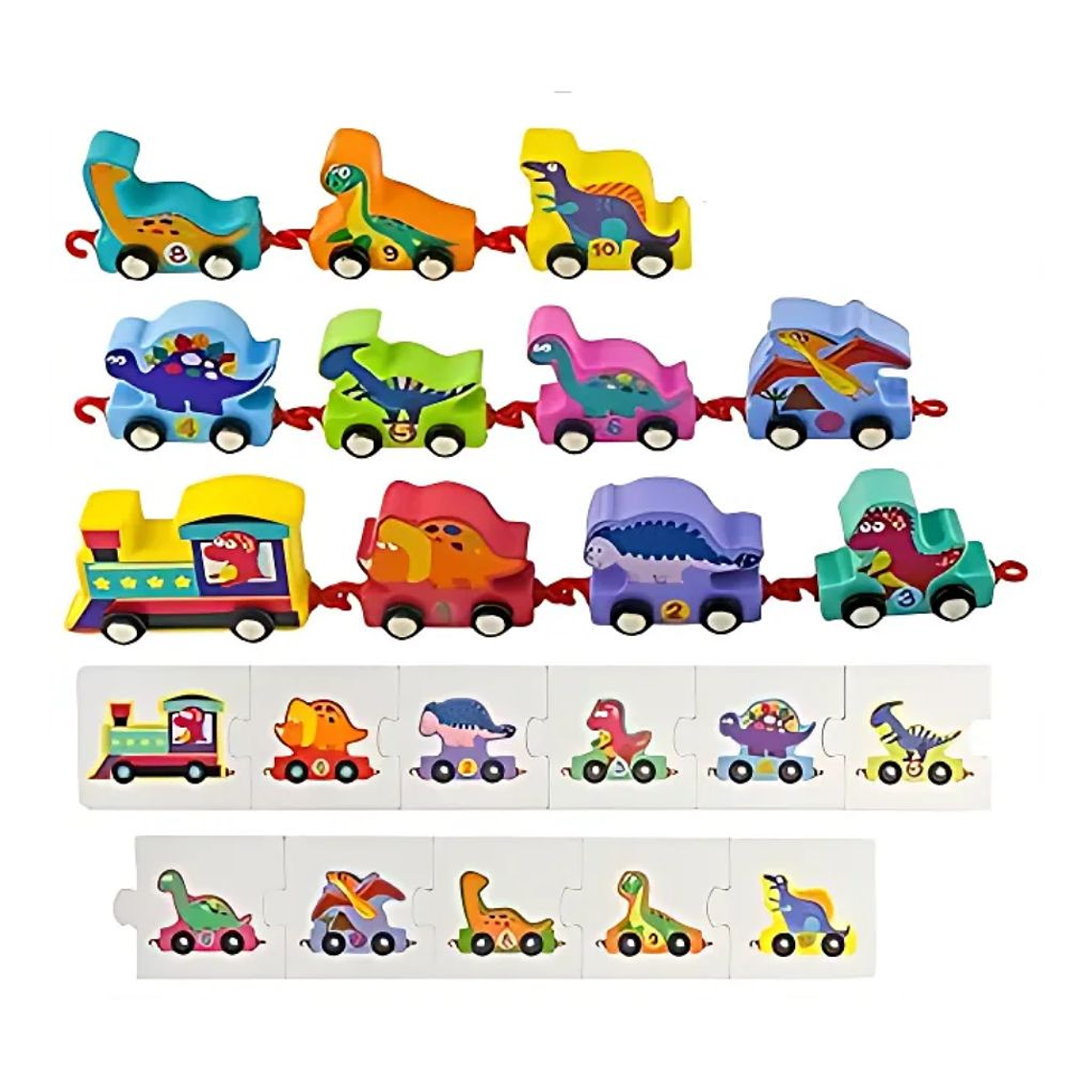 Dinosaurios Tren de Encaje y Números de madera 2