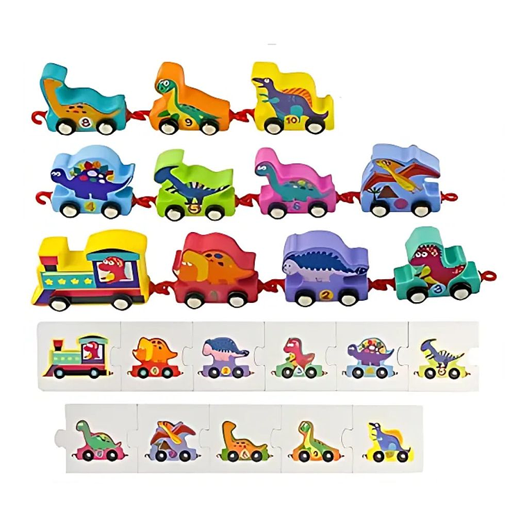 Dinosaurios Tren de Encaje y Números de madera 2