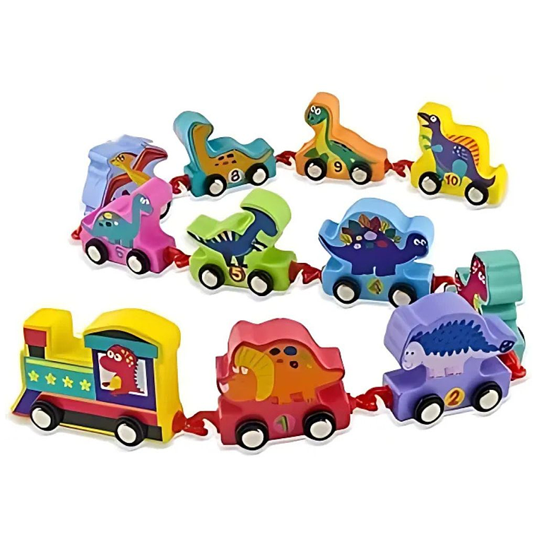 Dinosaurios Tren de Encaje y Números de madera 3