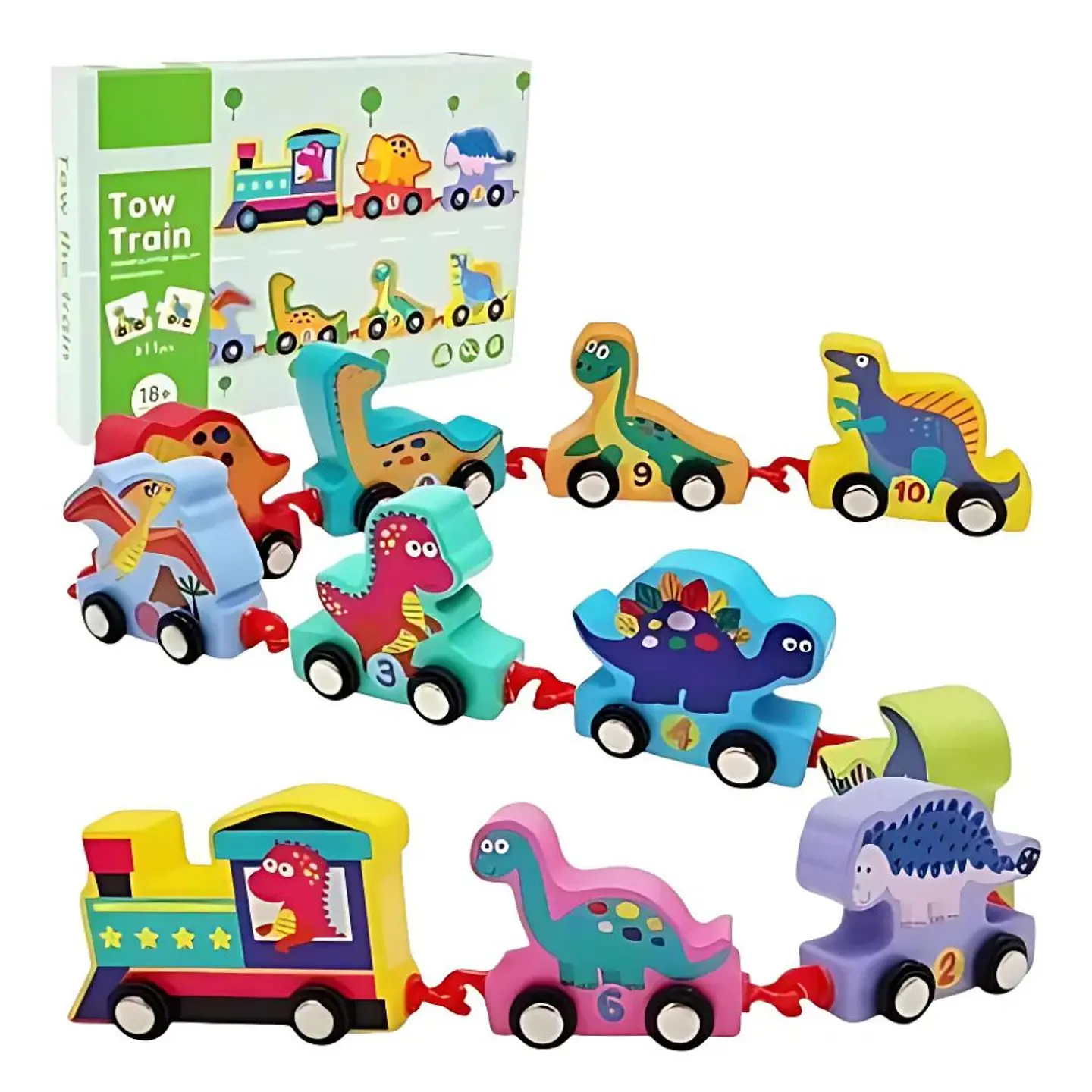 Dinosaurios Tren de Encaje y Números de madera 1