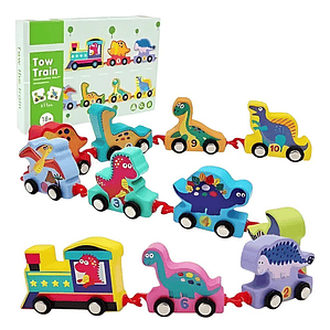 Dinosaurios Tren de Encaje y Números de madera