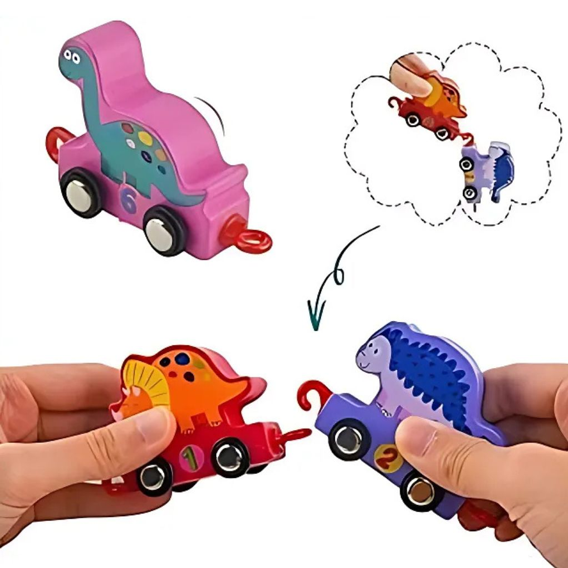 Dinosaurios Tren de Encaje y Números de madera 4