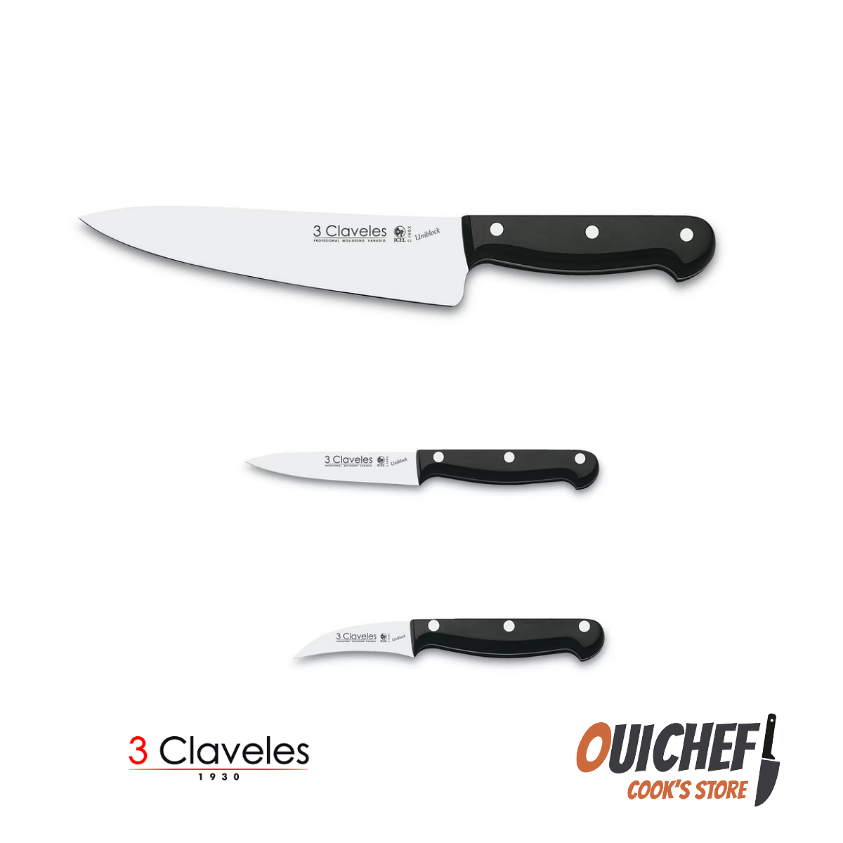Set de cuchillos y utensilios de cocina 3 Claveles Uniblock