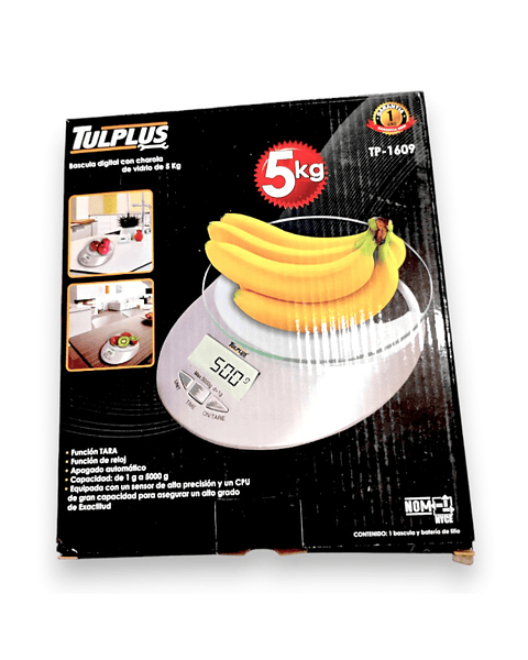Balanza de cocina 5 KG con bandeja de vidrio 1gr a 5000 grs
