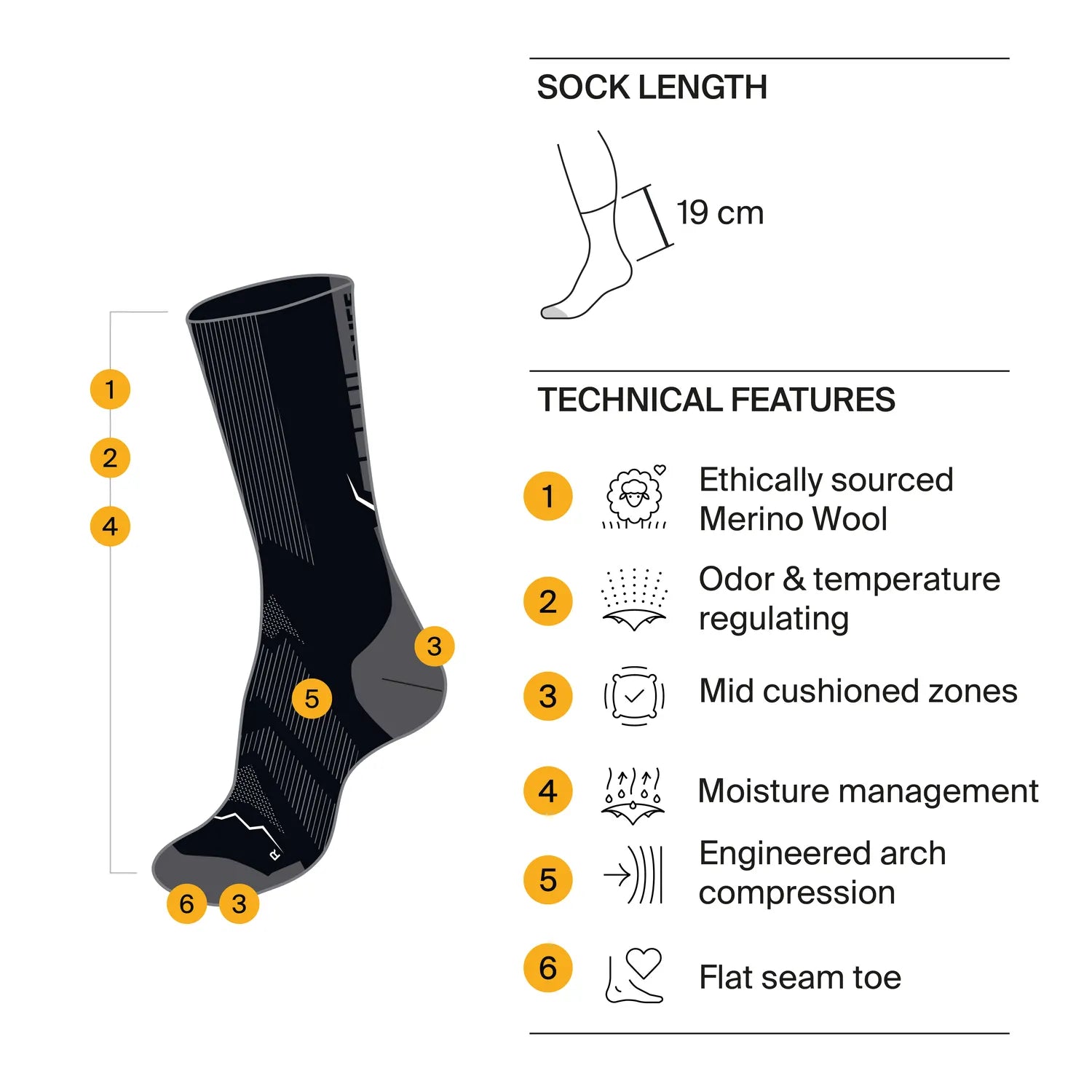 Calcetines BUFF® Lana Merino Grosor Ligero Caña Alta Grafito 4