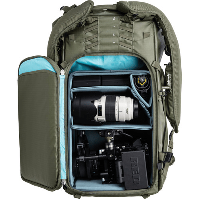 KIT MOCHILA SHIMODA ACTION X70 VERDE MILITAR CON INSERTO EXTRA GRANDE DV. 6