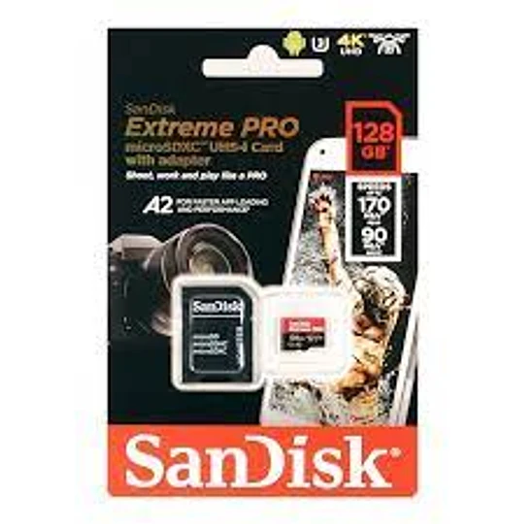 Memoria MicroSDHC 128GB Sandisk Extreme Pro, UHS-I Clase 10, con Adaptador, Up to 200 MB/s