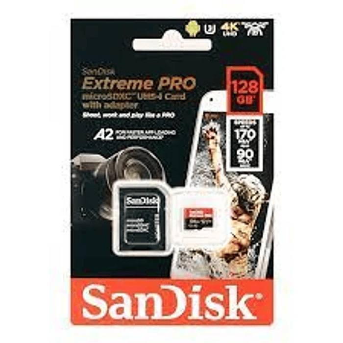 Memoria Micro SDHC 128GB Sandisk Extreme Pro, UHS-I Clase 10, con Adaptador, Up to 200 MB/s 2