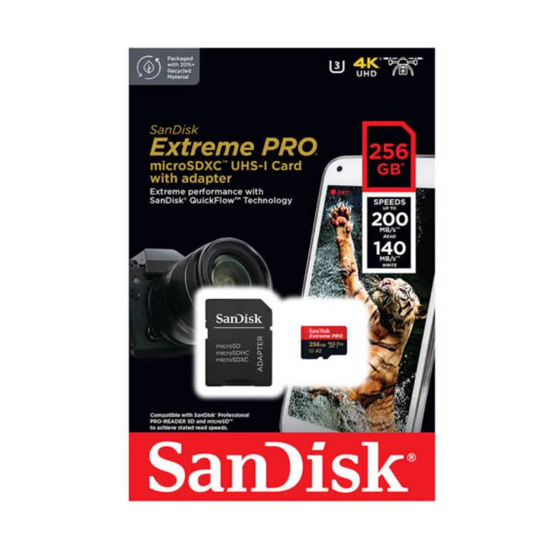 Memoria Micro SDHC 256GB Sandisk Extreme Pro, UHS-I Clase 10, con Adaptador, Up to 200 MB/s- 