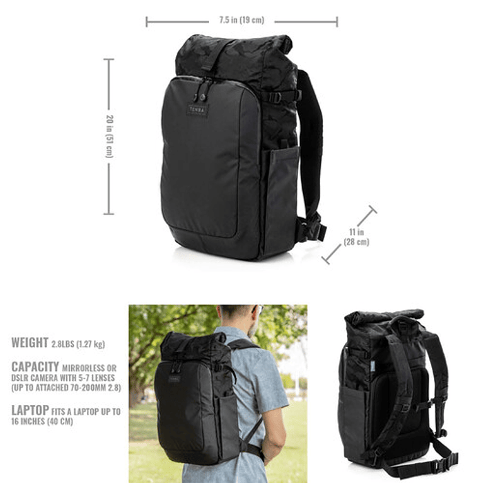 Tenba Fulton v2 16L Photo Backpack (black & black camo) 11