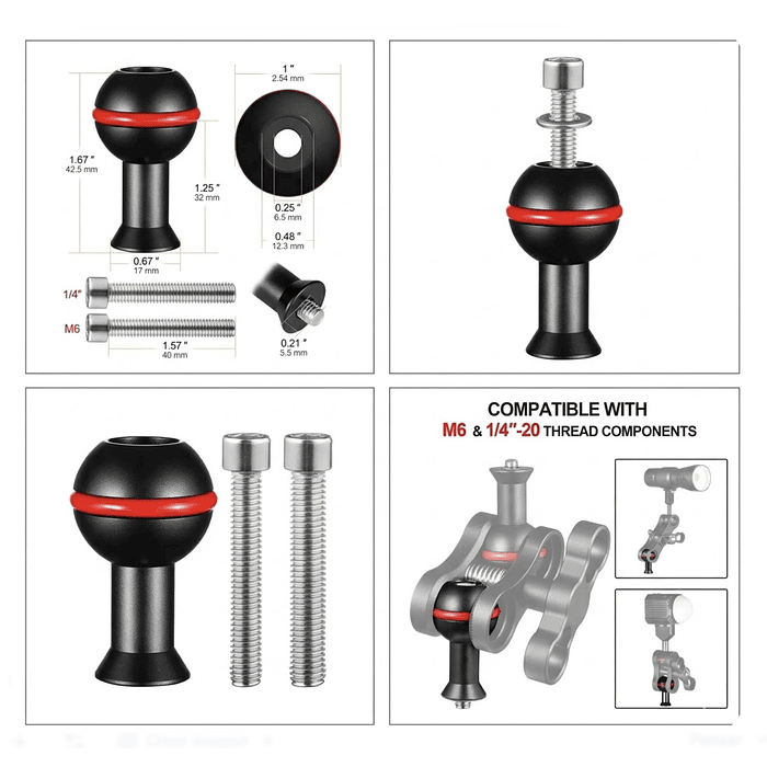 PIEZA DE MONTAJE BOLA 1 PULGADA ALUMINIO 1
