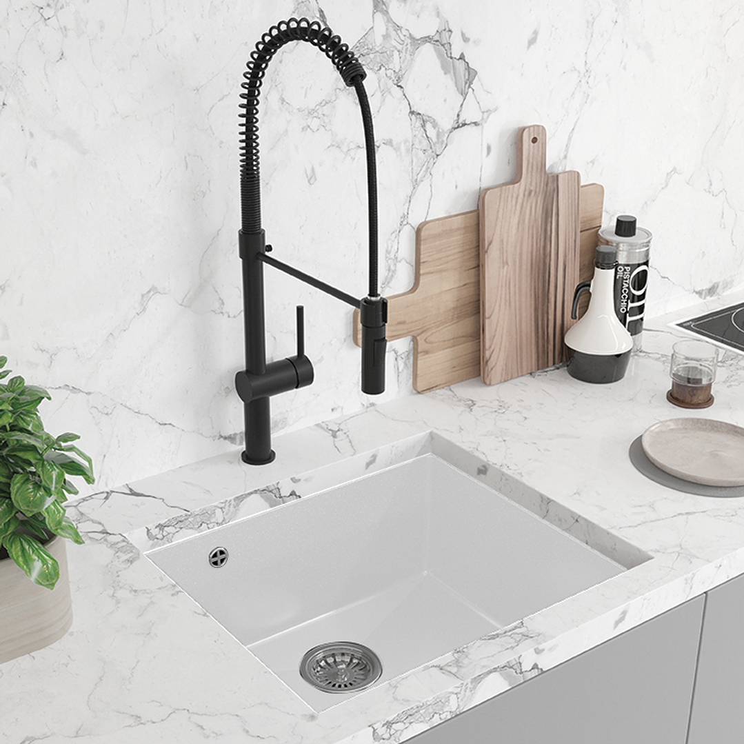 Banca de cozinha Lava louça Ibiza em poligranito 1 cuba branca 1