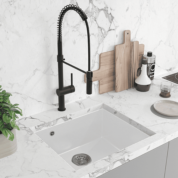 Banca de cozinha Lava louça Ibiza em poligranito 1 cuba branca 1