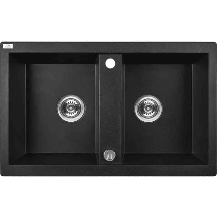 Banca de cozinha Lava louça Barbados em poligranito 2 cubas preto 1