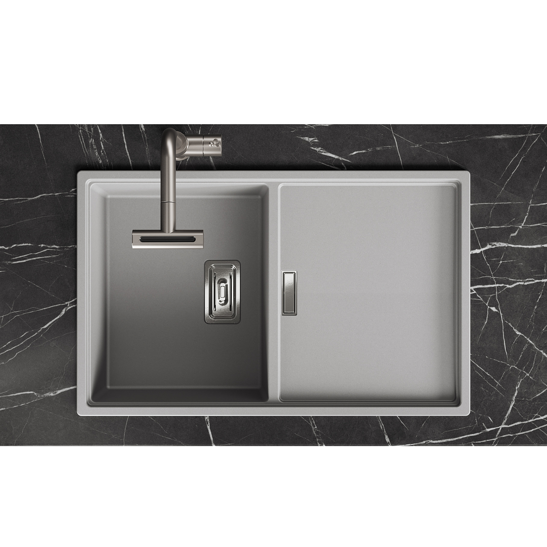 Banca de cozinha Lava louça Tonga em poligranito 1 cuba cinzento 1
