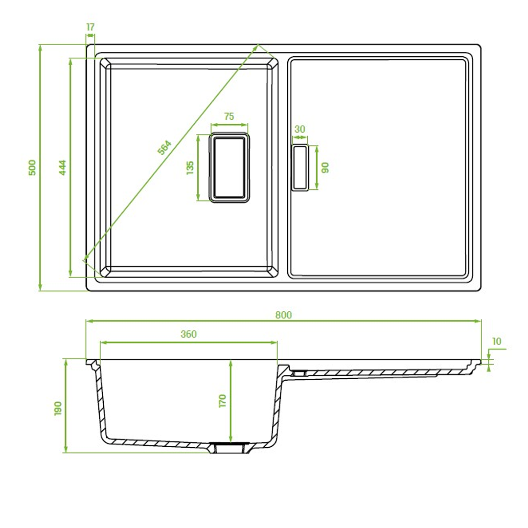 Banca de cozinha Lava louça Tonga em poligranito 1 cuba cinzento 3