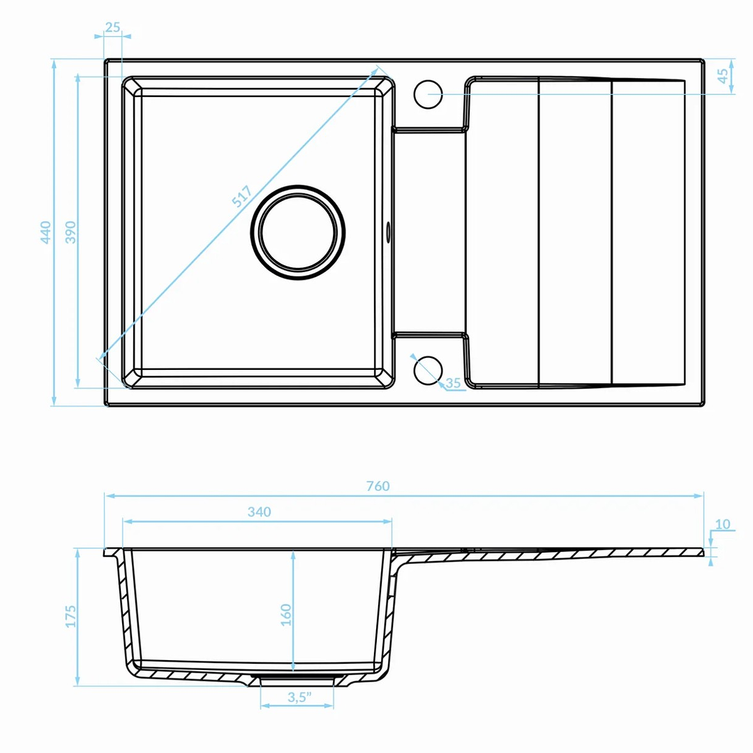 Banca de cozinha Lava louça RAB em poligranito 1 cuba 2