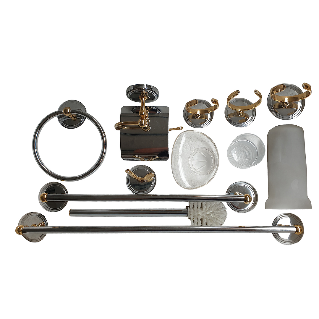 KIT de 8 acessórios WC cromado e Dourado 1