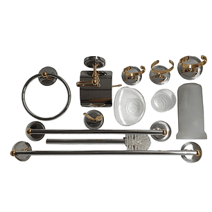 KIT de 8 acessórios WC cromado e Dourado