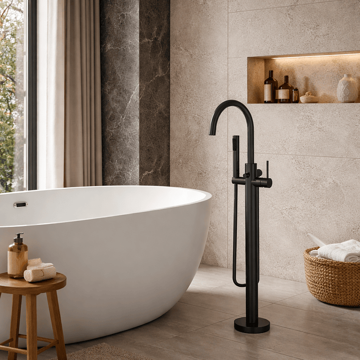 Monocomando de chão de banheira preto mate 1