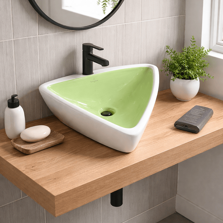 Lavatório Triangular Verde/Branco  1