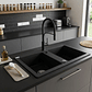 Banca de cozinha Lava louça Barbados em poligranito 2 cubas preto - Thumbnail 1