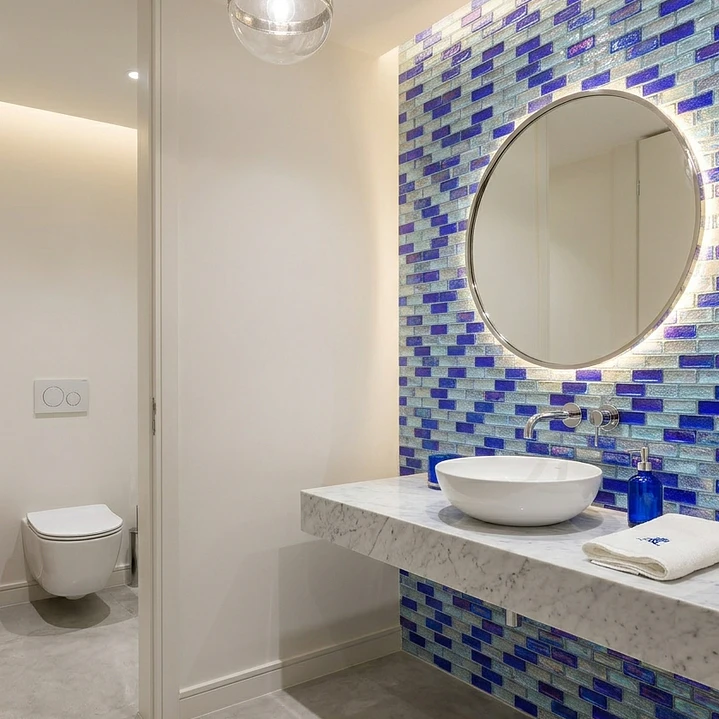 Pastilha de vidro Flash Azul e Branco 2