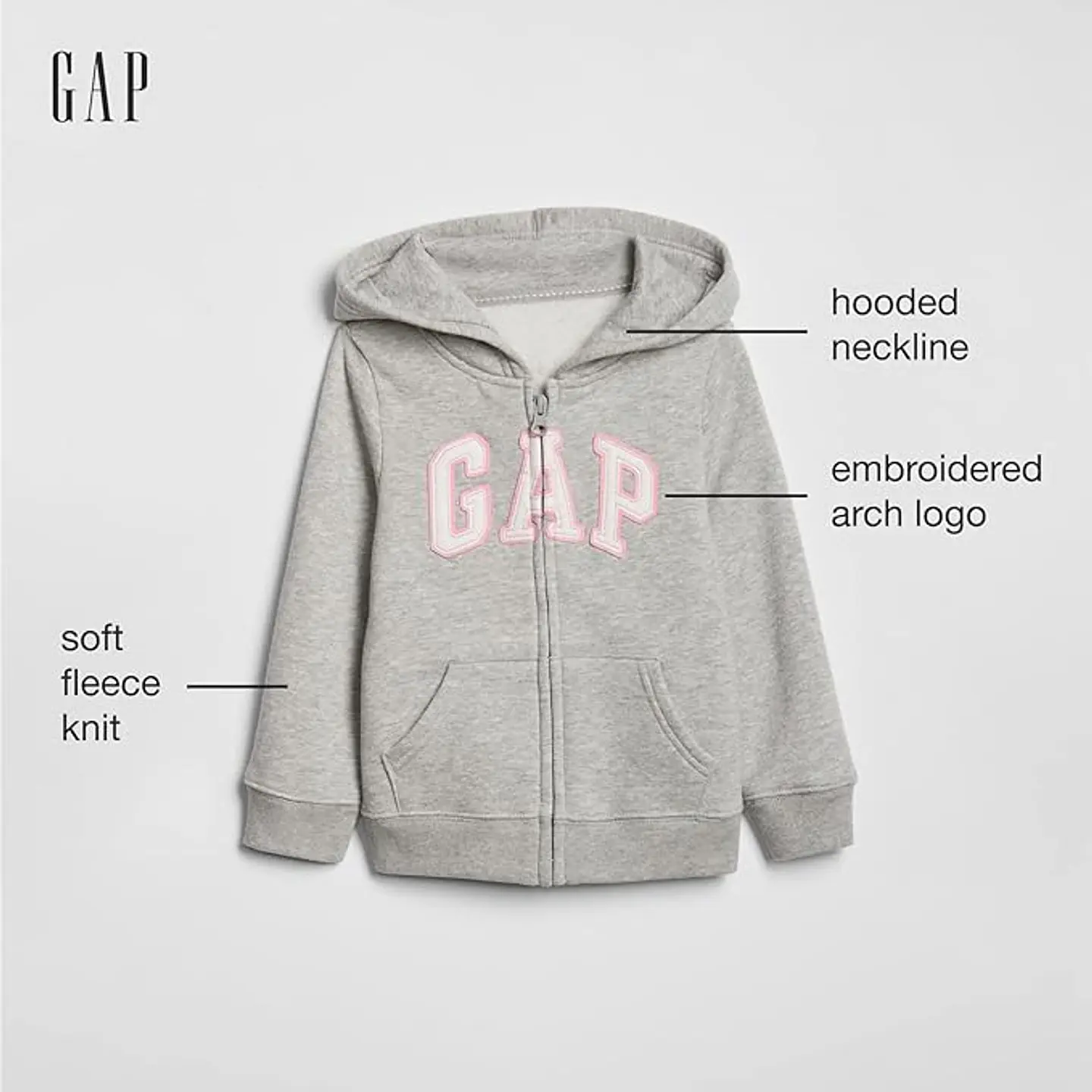 Sudadera GAP Bebé Niña – Logo Bordado | Forro Polar Suave – Gris Jaspeado 2