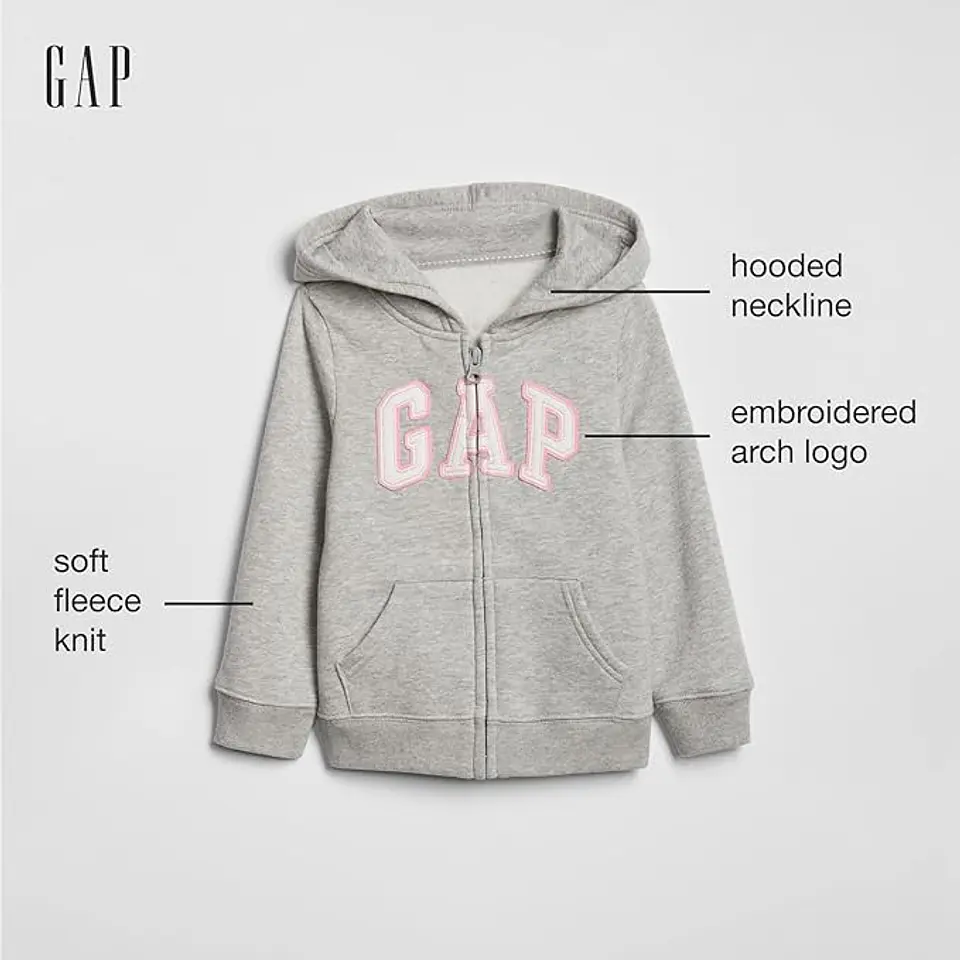 Sudadera GAP Bebé Niña – Logo Bordado | Forro Polar Suave – Gris Jaspeado 2