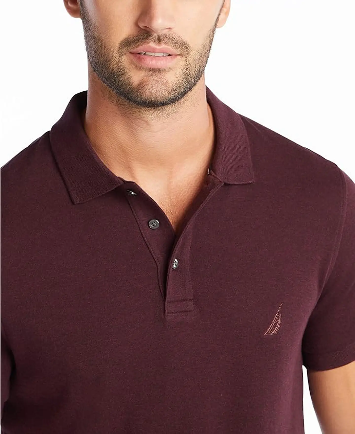 Polo Nautica Hombre – Algodón Suave 100 % | Cuello Italiano – Borgoña Jaspeado 1