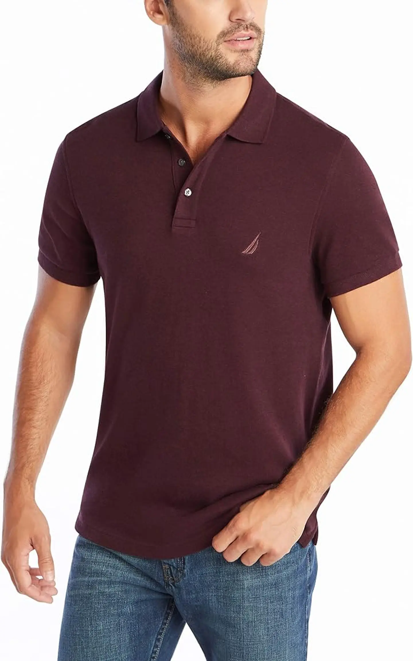 Polo Nautica Hombre – Algodón Suave 100 % | Cuello Italiano – Borgoña Jaspeado 2