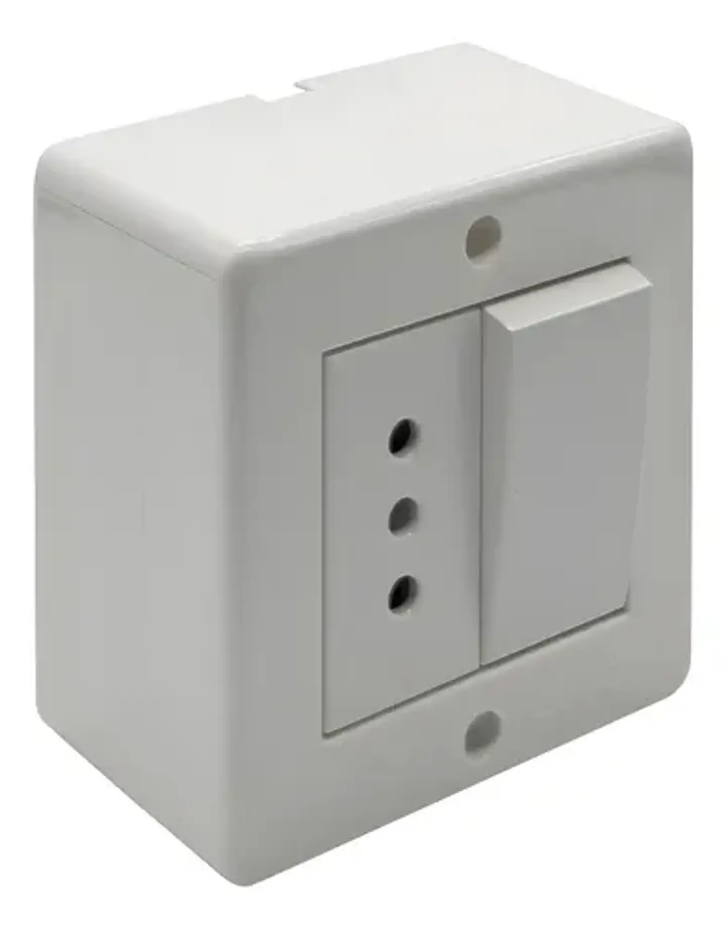 Casquete interruptor simple 9/12 + toma corriente 10a blanco Lexo 1