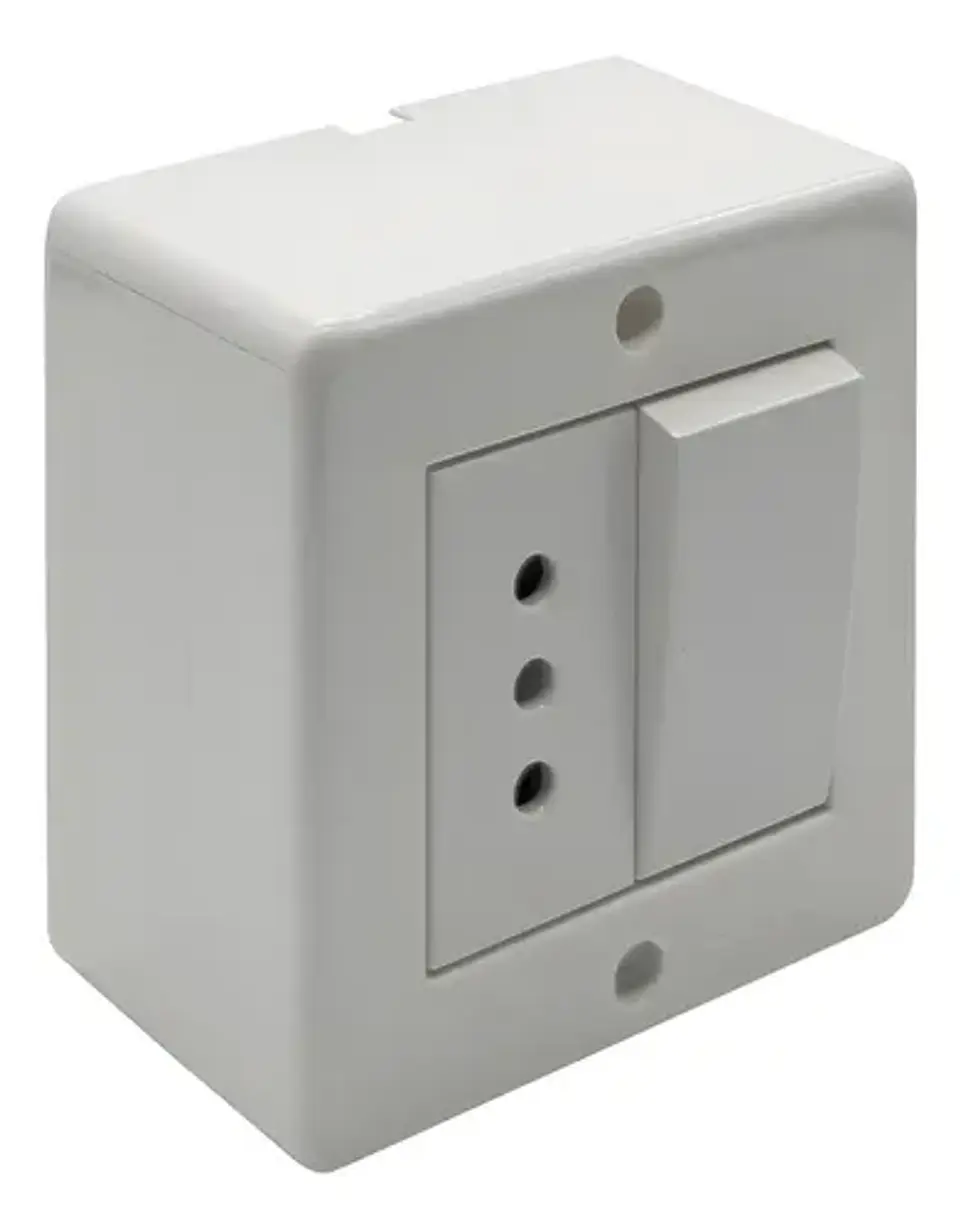 Casquete interruptor simple 9/12 + toma corriente 10a blanco Lexo 1
