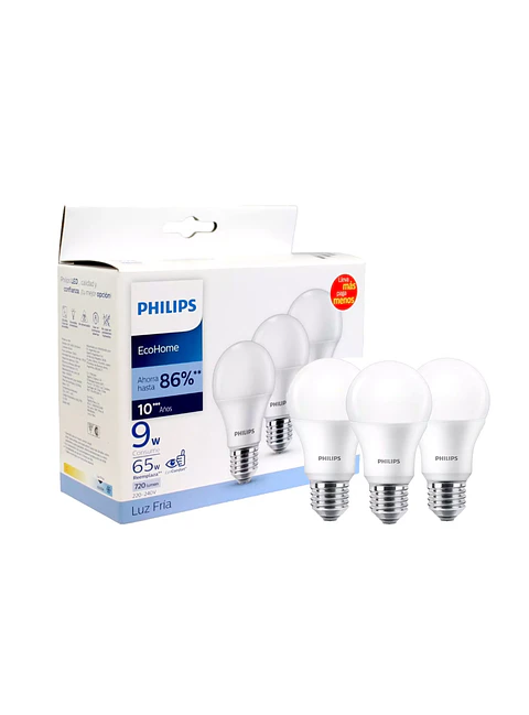 Pack 3 ampolletas Philips 720 lumen, 65w luz fria