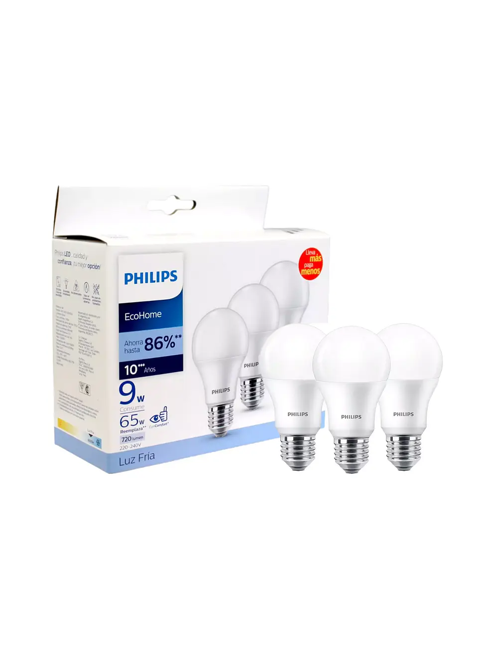 Pack 3 ampolletas Philips 720 lumen, 65w luz fria 1