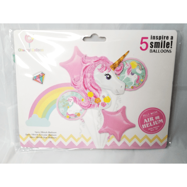 Set globos unicornio x 5 piezas