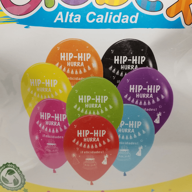 Globos Impresos Hip - Hip Hurra  12"  x 25 Unidades