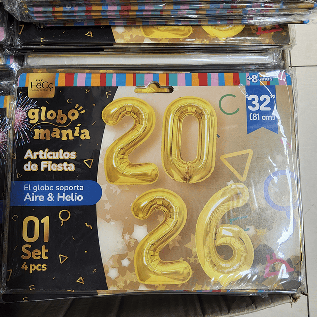 GLOBO METALIZADO 2026 AÑO NUEVO X 1 UNIDAD 