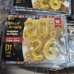 GLOBO METALIZADO 2026 AÑO NUEVO X 1 UNIDAD 
