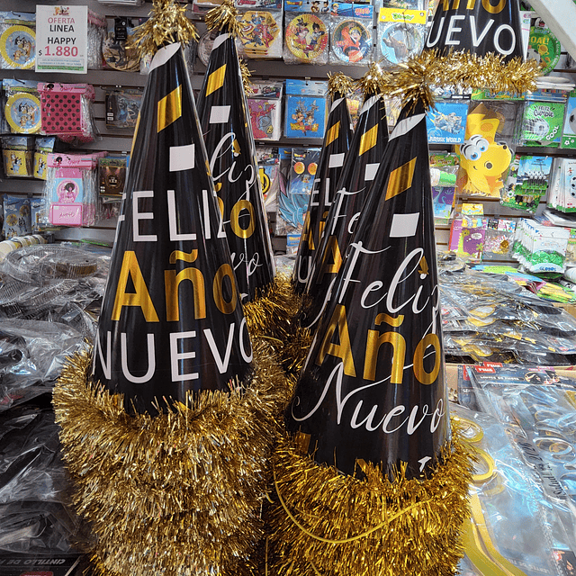 GORRO CONO AÑO NUEVO X 1 UNIDAD