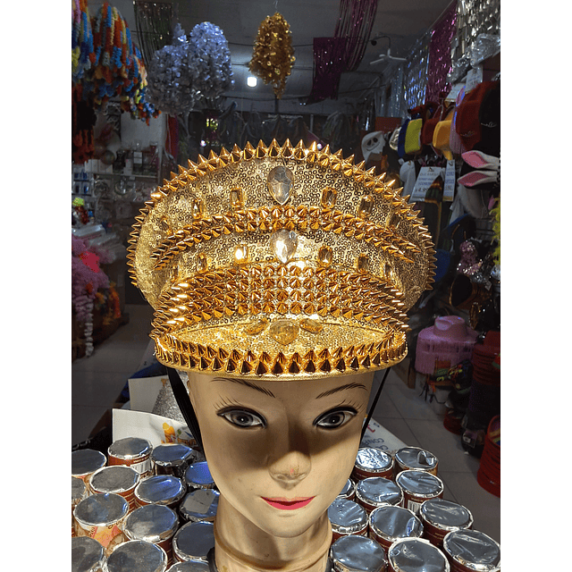 Gorro cotillón punk policia dorado