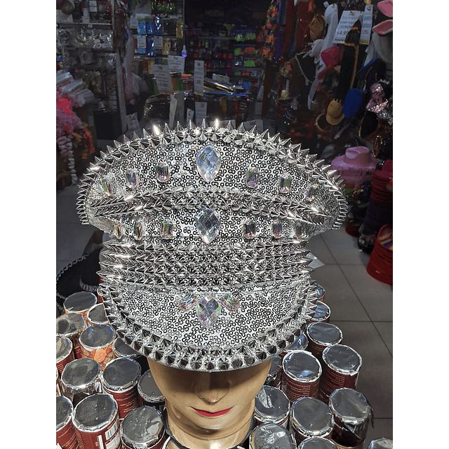 Gorro cotillón punk policía plateado