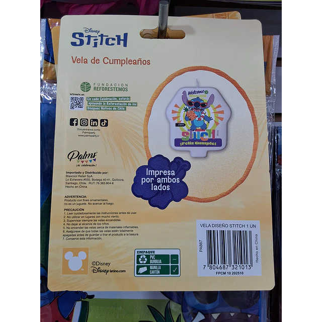 Stitch vela x 1 unidad 